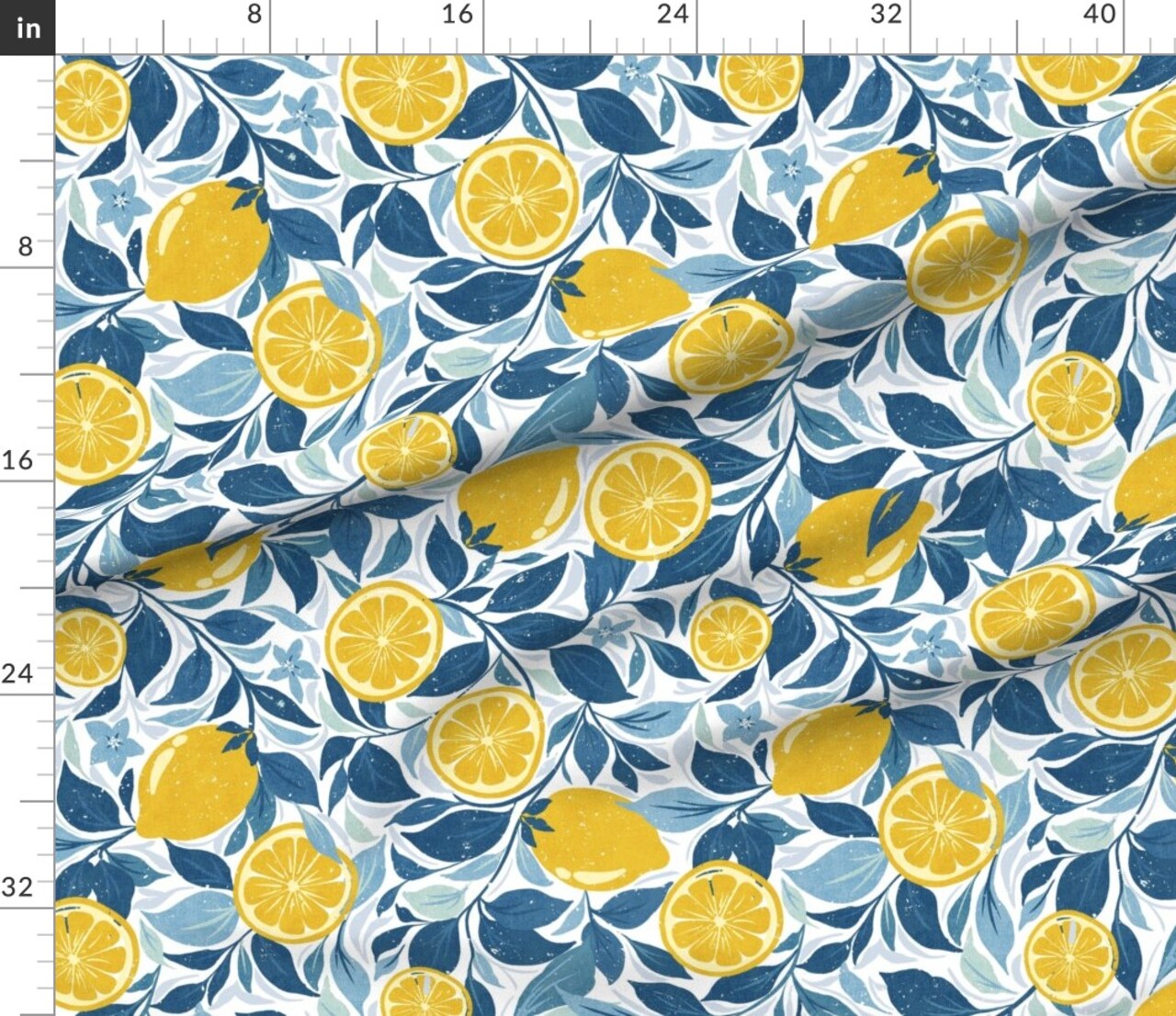 Citrus Mediterranean Summer Lemon Kitchen Fruit Distressed Faux Tile Texture Garden Trees Spring Italy Modern Farmhouse Classic Traditional Custom Printed Fabric by Spoonflower Various Fabrics by the Yard or Fat Quarter